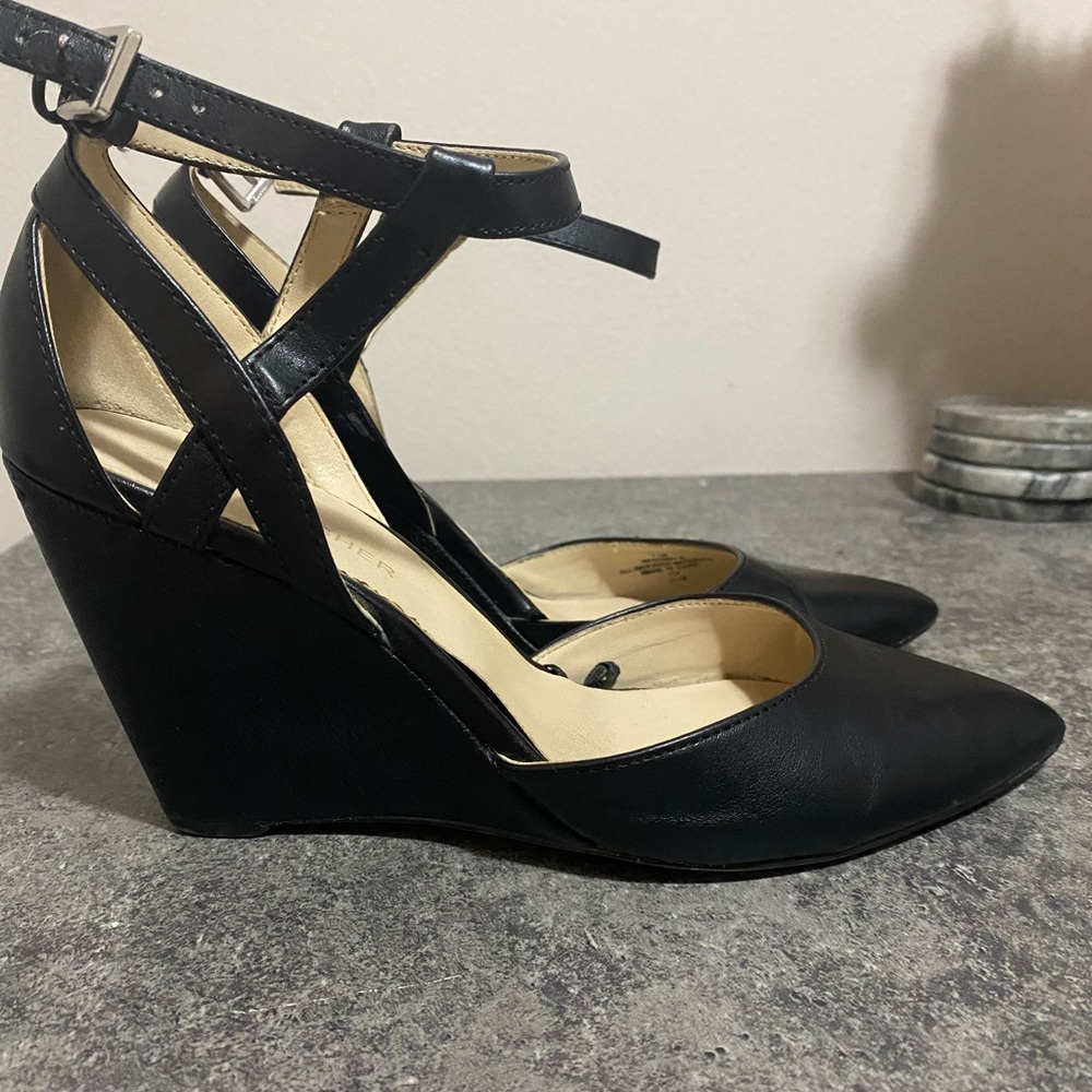 Marc fisher Black ankle strap wedge